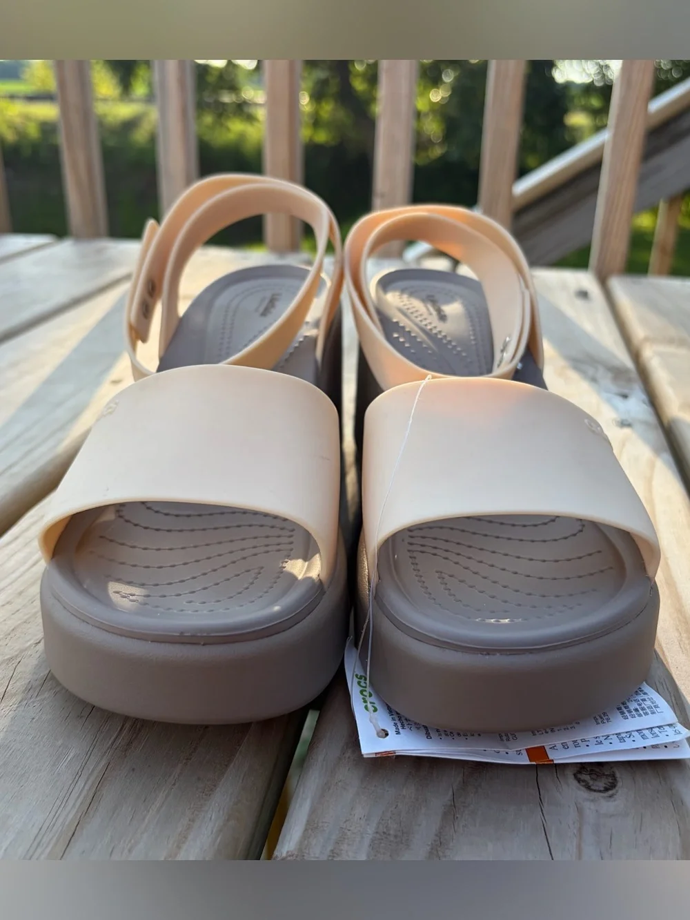 Crocs Brooklyn Women's Ankle Strap Wedge Sandals 9 Comfort Casual Neutral Chunky